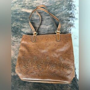 Brown Floral Cutout Tote Bag by Rosetti